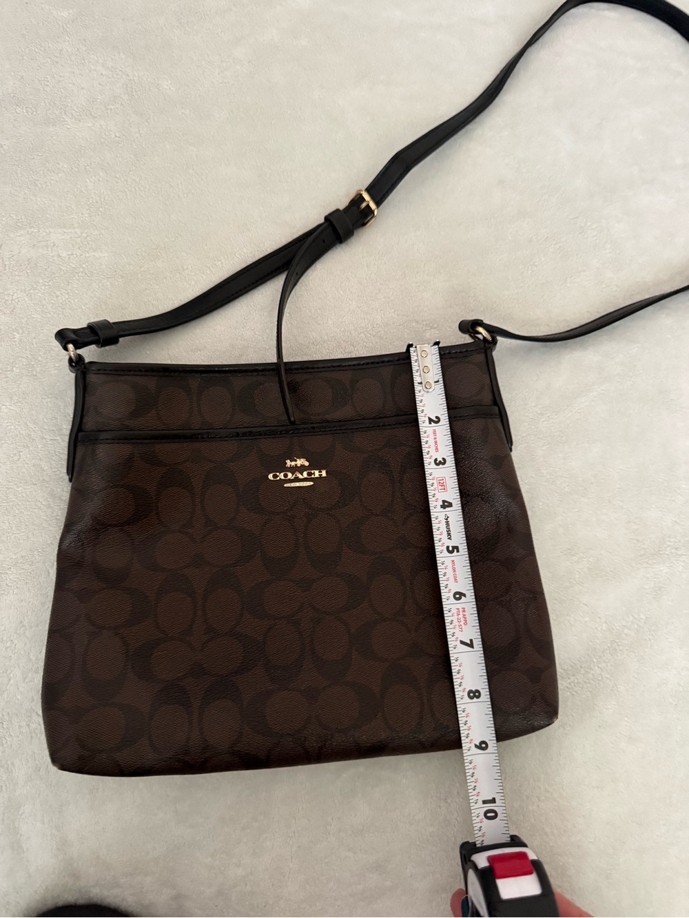 Coach Brown Signature Monogram Crossbody with Gold Logo